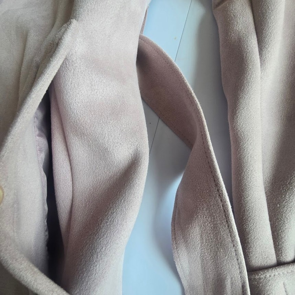 Zara Trench Coat Womens M Pink Faux Suede Belted Minimalist Romantic Parisian - Picture 9 of 16